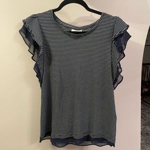 Style & Co Navy White Flutter Sleeve Top Small